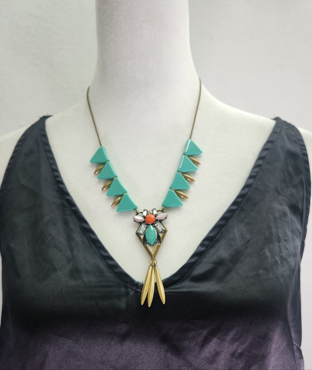 Bohemian Statement Necklace Turquoise & Orange Geometric Bib New with Tag